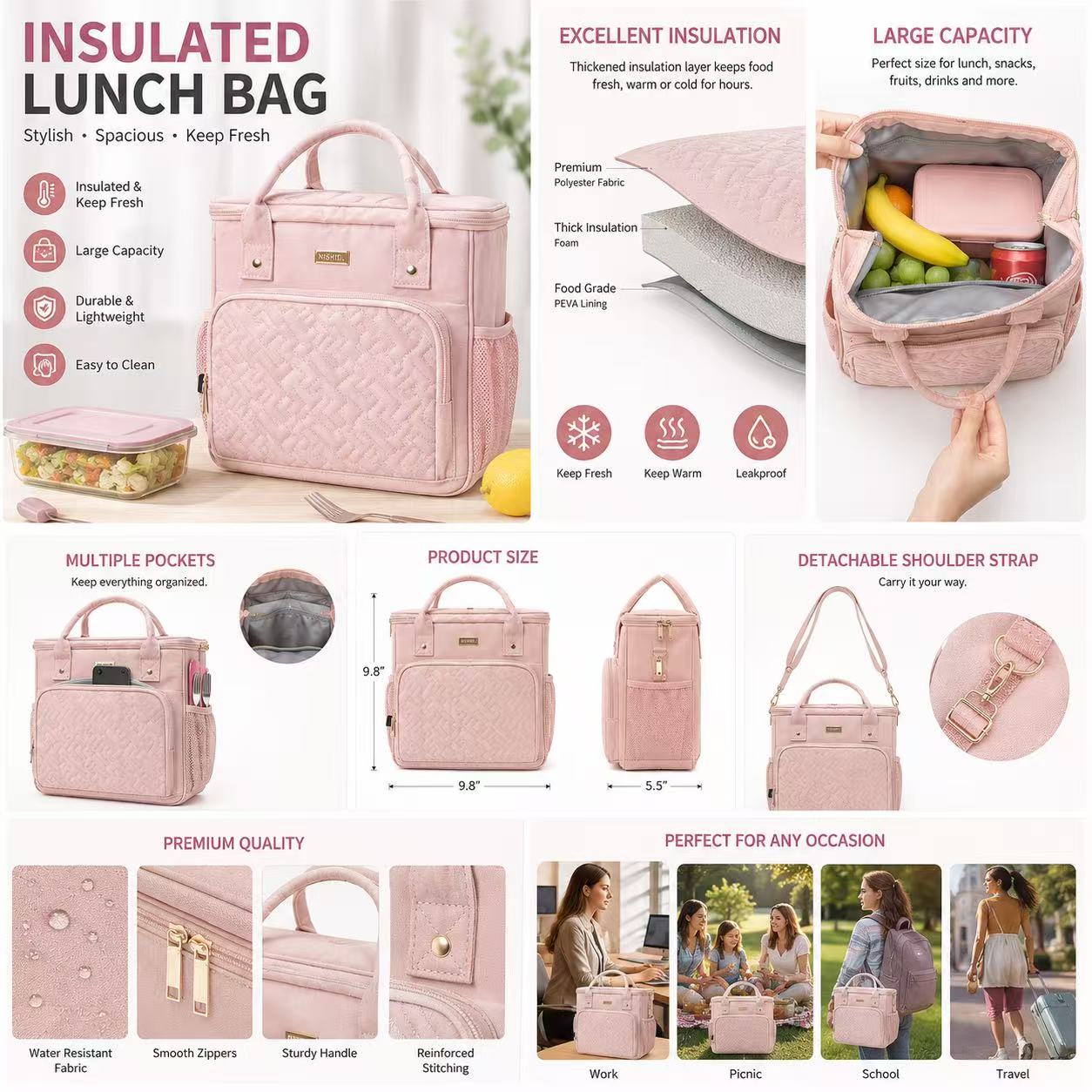 INSULATEDLUNCH BAG Stylish · Spacious · Keep Fresh