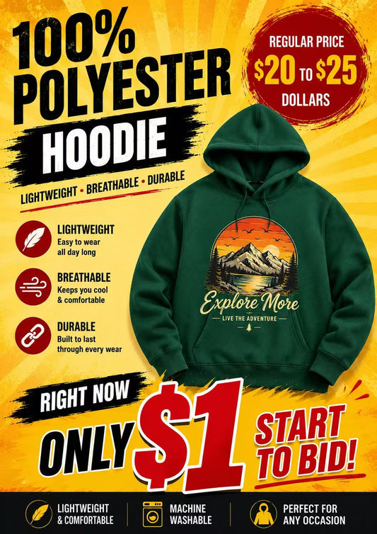 100%POLYESTERHOODIE DURABLELIGHTWEIGHT BREATHABLE