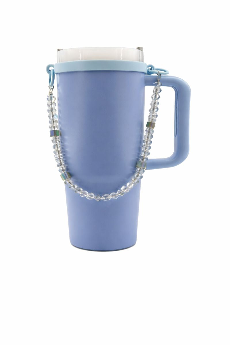 Customizable Ice Blue Crystal Phone Wristlet - Personalized Faceted Beaded Phone Chain