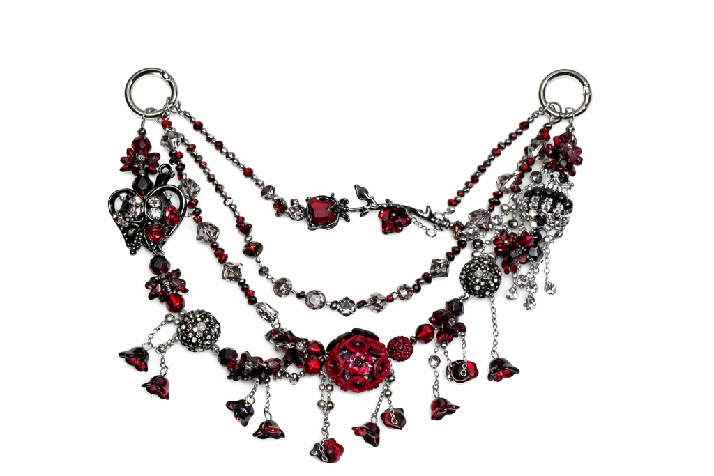 Gothic Black Red Multi-layer Bag Charm, Handmade Y2K Dark Aesthetic Accessory, Customizable Bag/Key/Phone Charm
