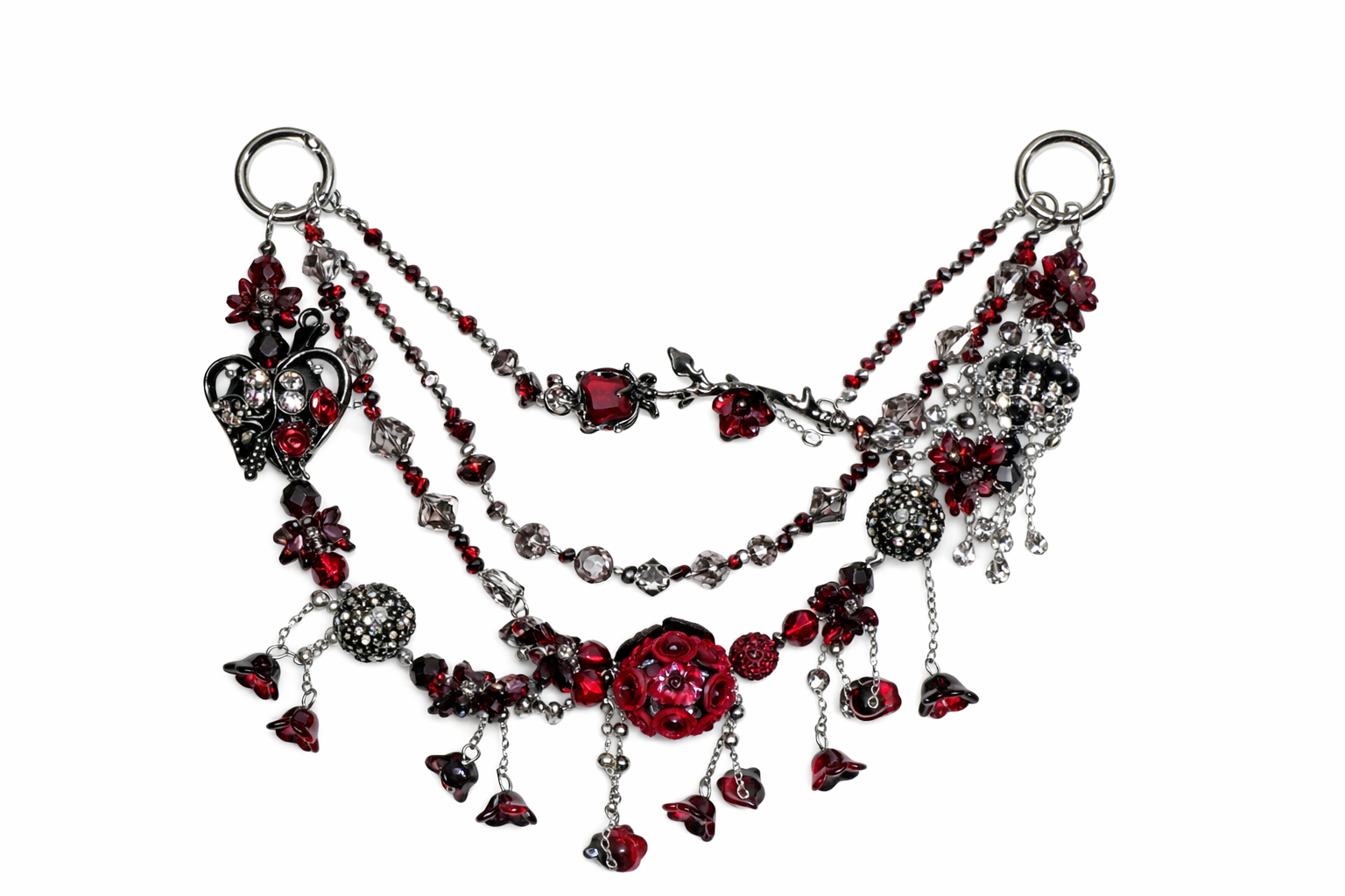 Gothic Black Red Multi-layer Bag Charm, Handmade Y2K Dark Aesthetic Accessory, Customizable Bag/Key/Phone Charm