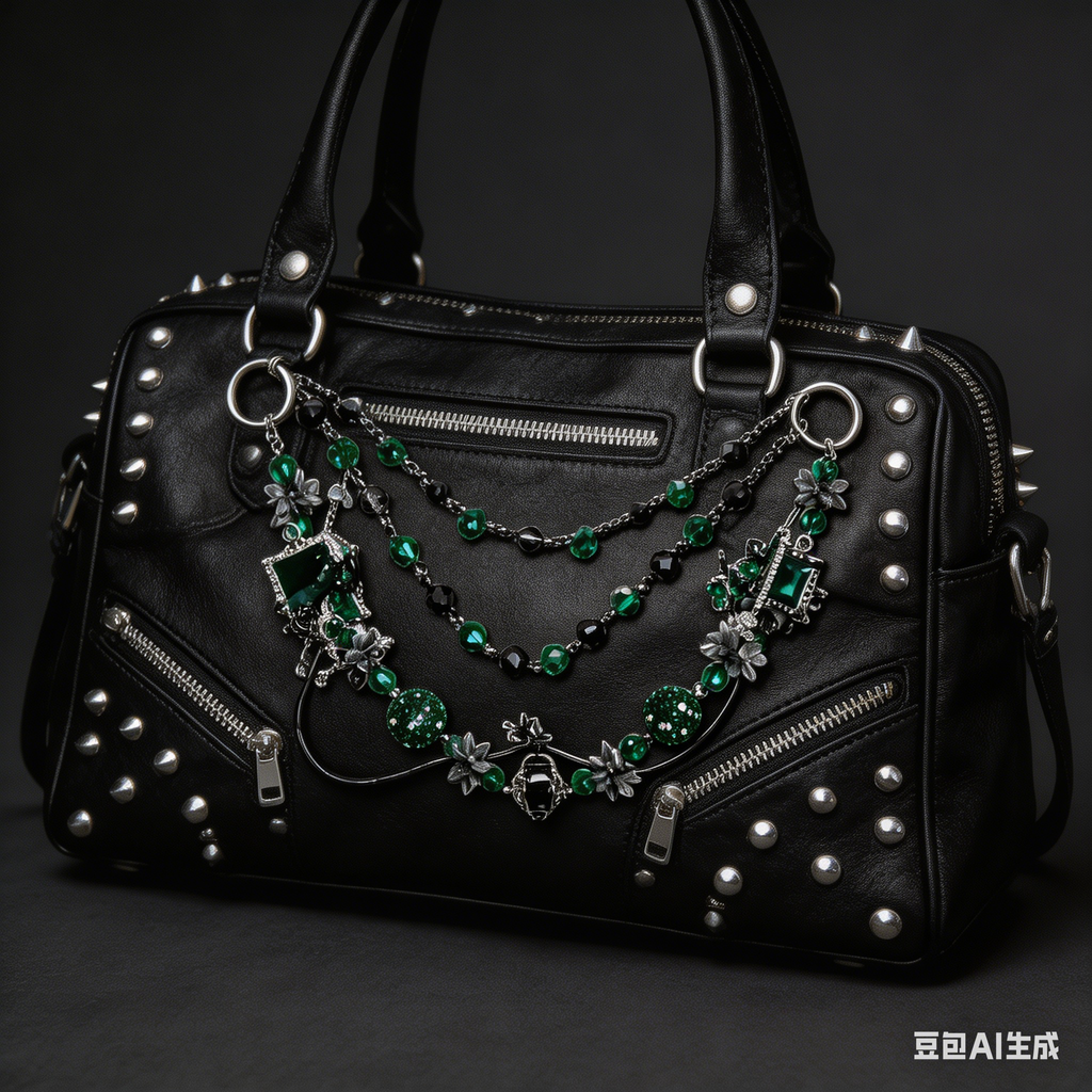 Gothic Dark Green Multi-layer Bag Charm, Handmade Y2K Dark Academia Accessory, Customizable Bag/Key/Phone Charm