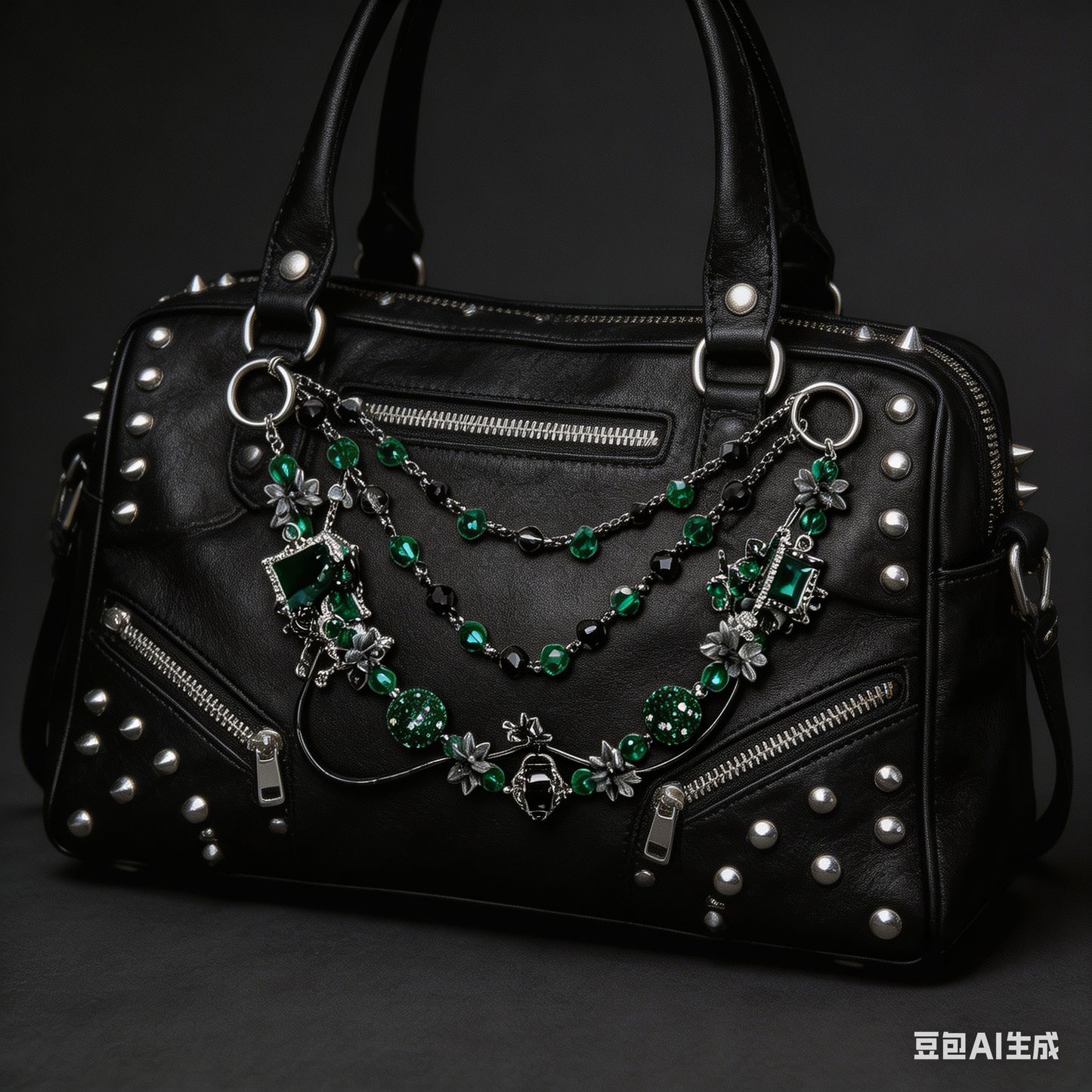 Gothic Dark Green Multi-layer Bag Charm, Handmade Y2K Dark Academia Accessory, Customizable Bag/Key/Phone Charm