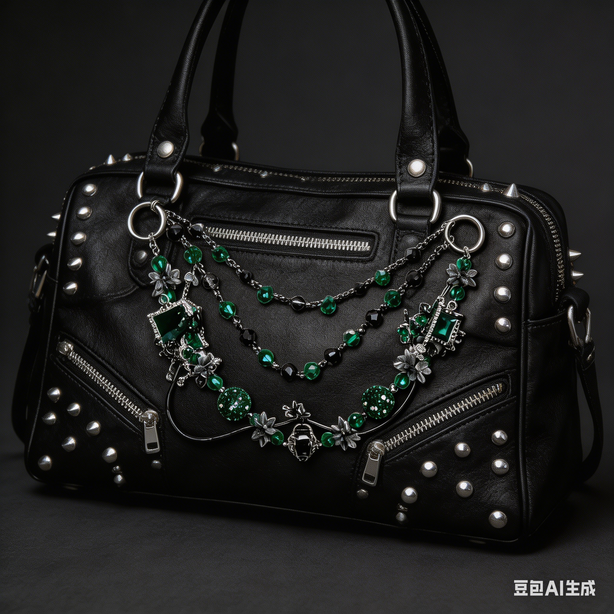 Gothic Dark Green Multi-layer Bag Charm, Handmade Y2K Dark Academia Accessory, Customizable Bag/Key/Phone Charm