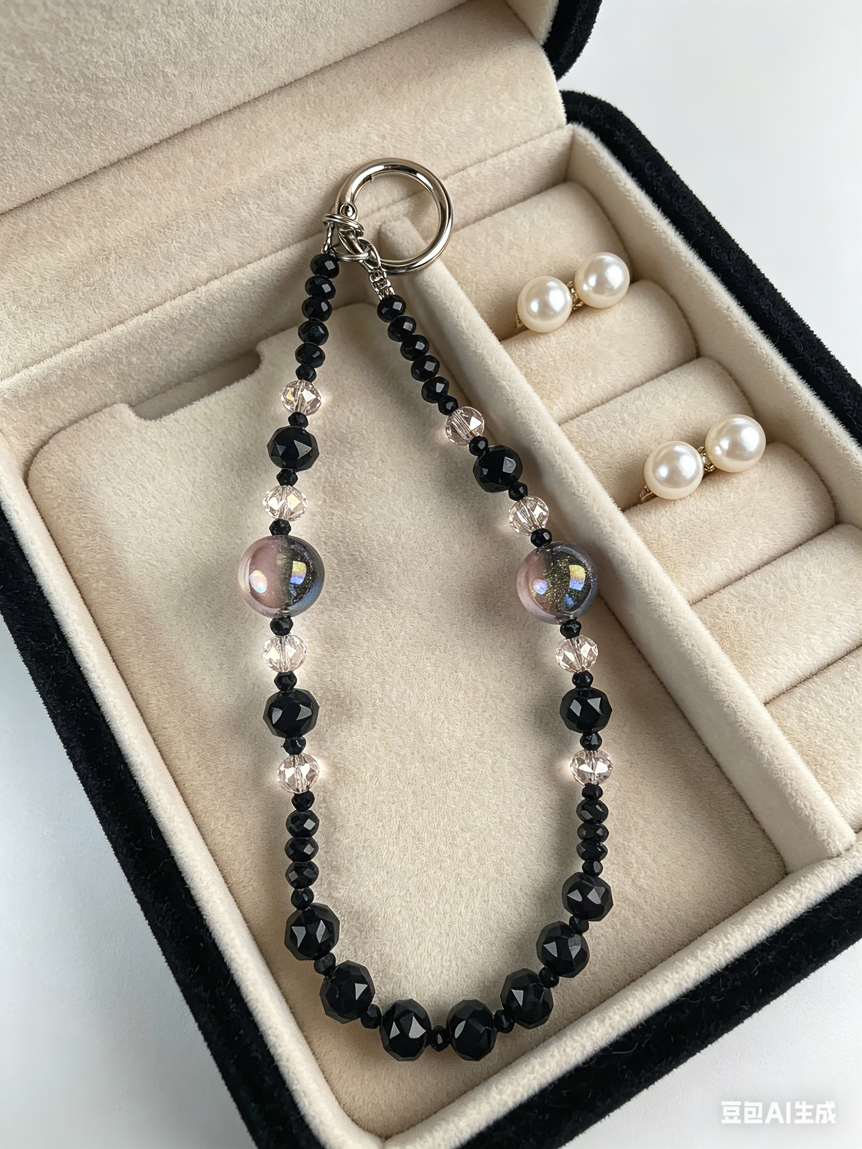 Customizable Black Starry Sky Phone Wristlet - Dark Aesthetic Crystal Beaded Phone Chain