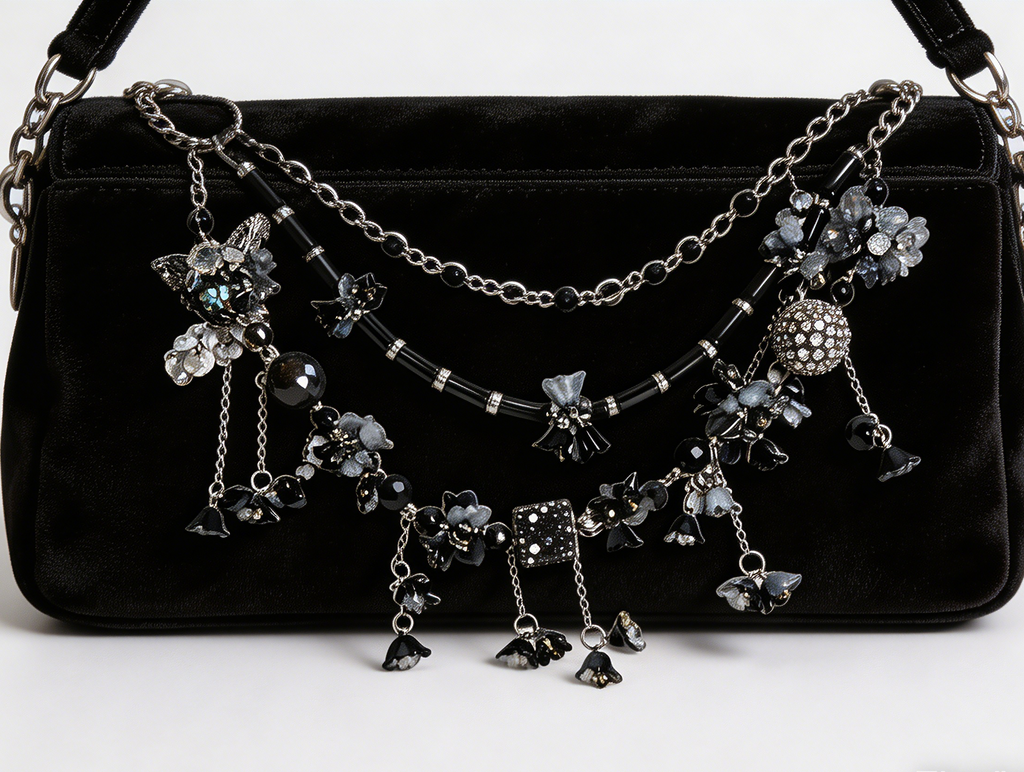 Gothic Black Grey Multi-layer Bag Charm, Handmade Y2K Dark Aesthetic Accessory, Customizable Bag/Key/Phone Charm