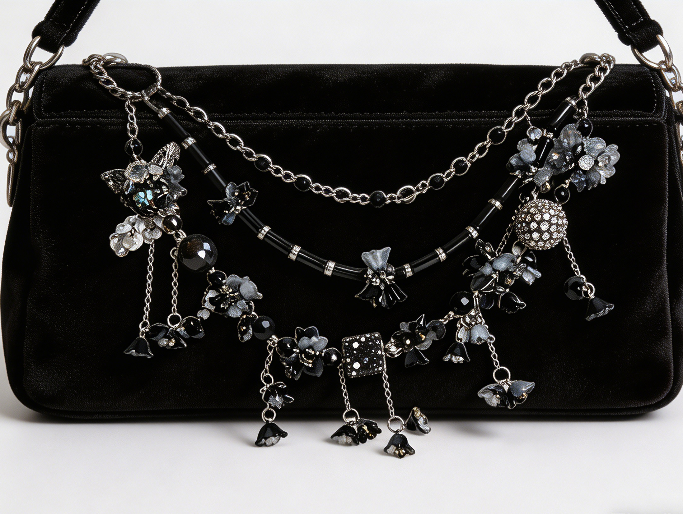 Gothic Black Grey Multi-layer Bag Charm, Handmade Y2K Dark Aesthetic Accessory, Customizable Bag/Key/Phone Charm