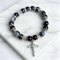 Customizable Black Crystal Cross Bracelet - Y2K Grunge Gothic Aesthetic Beaded Bracelet