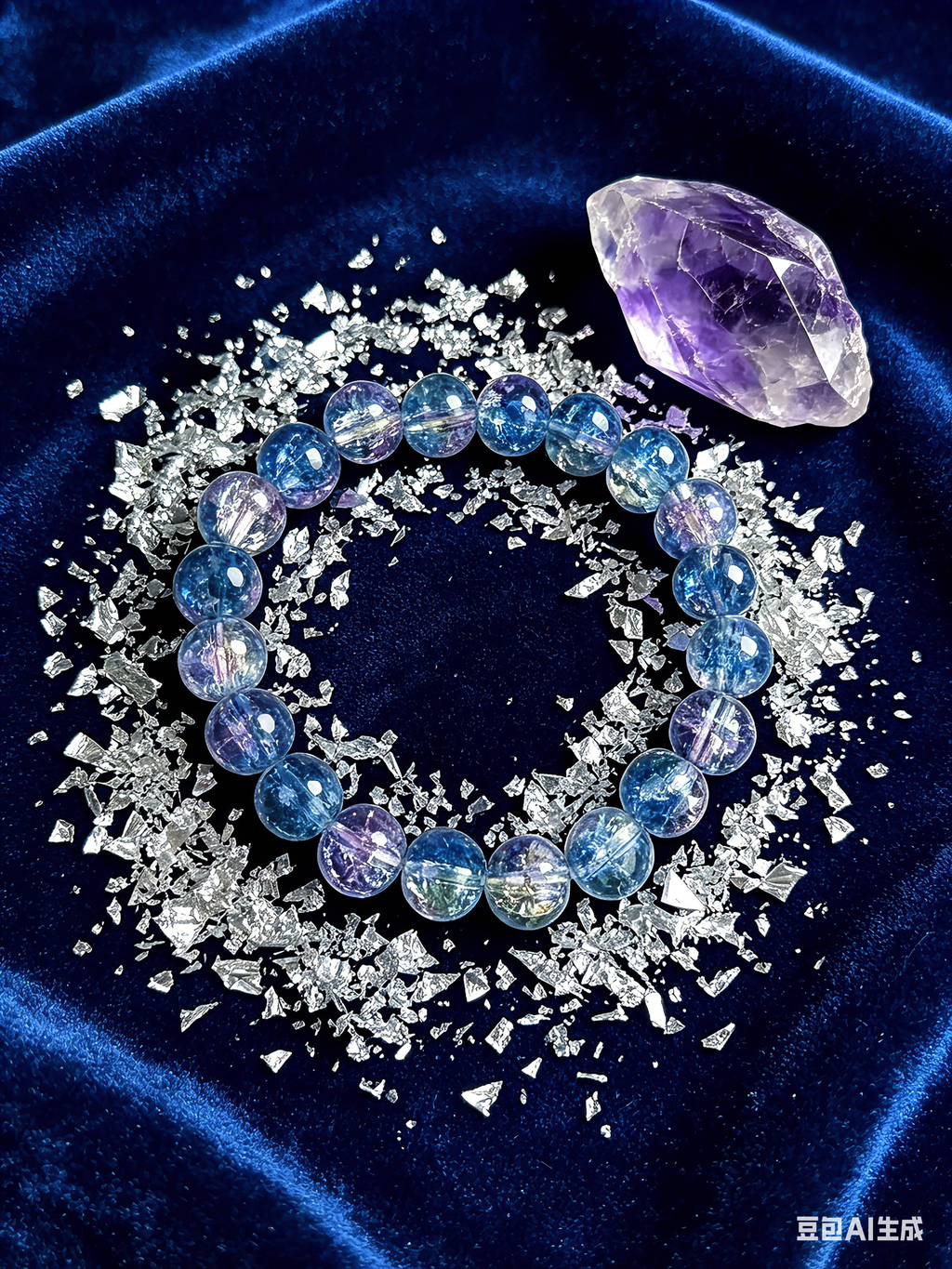 Customizable Iridescent Blue Purple Crackle Crystal Beaded Bracelet - Y2K Aesthetic Stacking Bracelet