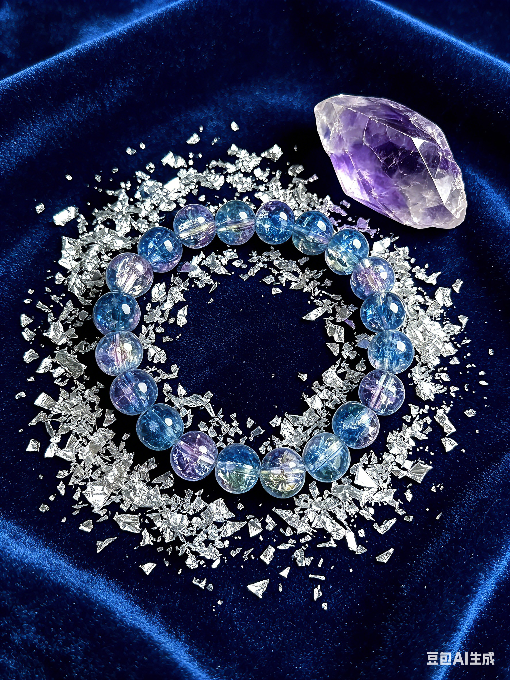 Customizable Iridescent Blue Purple Crackle Crystal Beaded Bracelet - Y2K Aesthetic Stacking Bracelet