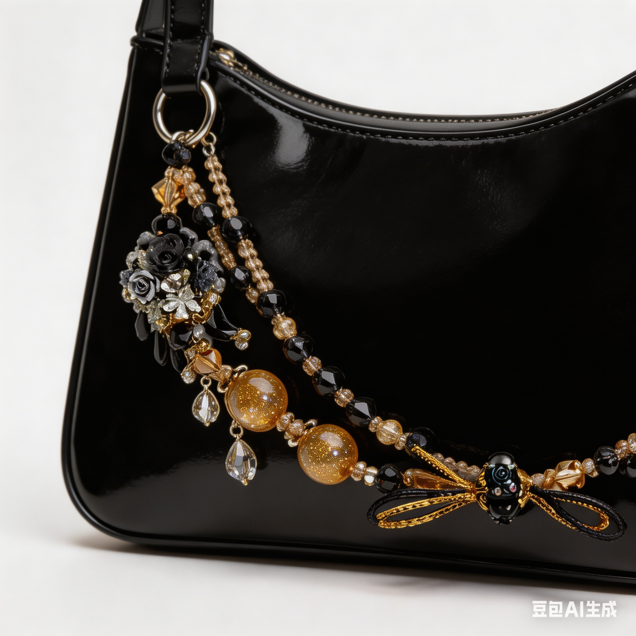 Gothic Black Gold Multi-layer Bag Charm, Handmade Y2K Dark Aesthetic Luxury Accessory, Customizable Bag/Key/Phone Charm