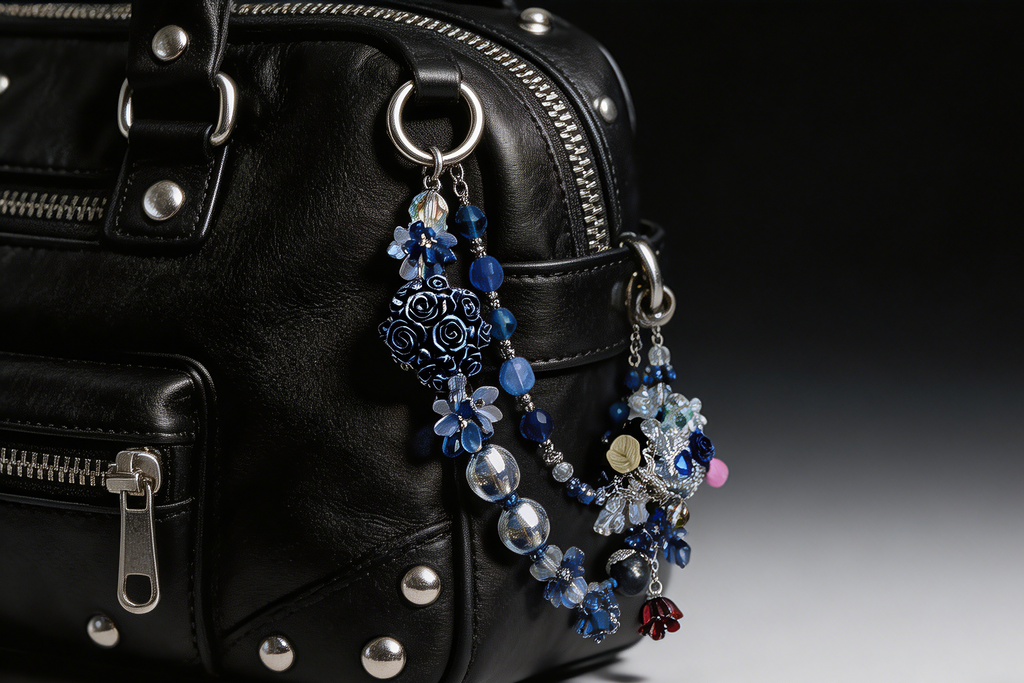 Gothic Blue Multi-layer Bag Charm, Handmade Y2K Dark Aesthetic Accessory, Customizable Bag/Key/Phone Charm