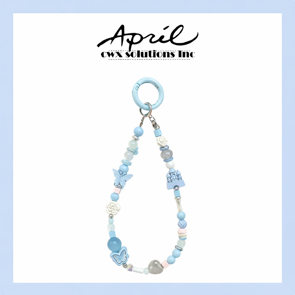 Light Blue Fairy Castle Phone Wristlet - Coquette Butterfly Beaded Phone Chain