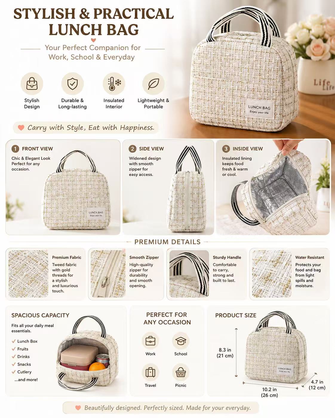 STYLISH & PRACTICALLUNCH BAG Your Perfect Companion for Work, School & Everyday