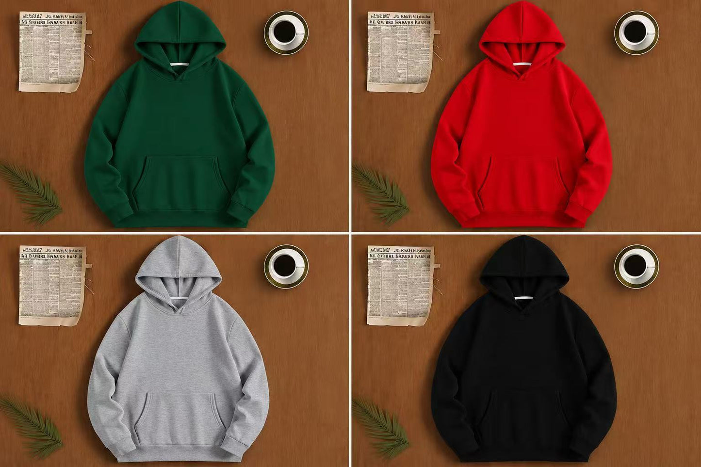 Unisex Solid Color Pullover Hoodie | Heavyweight Fleece Casual Hooded Sweatshirt 4 Colors Black Gray Red Dark Green