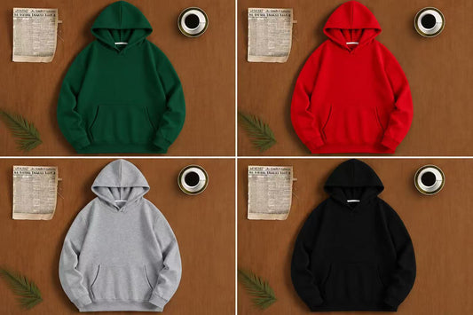 Unisex Solid Color Pullover Hoodie | Heavyweight Fleece Casual Hooded Sweatshirt 4 Colors Black Gray Red Dark Green