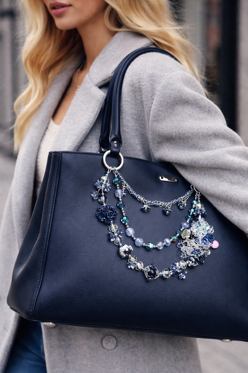Gothic Blue Multi-layer Bag Charm, Handmade Y2K Dark Aesthetic Accessory, Customizable Bag/Key/Phone Charm