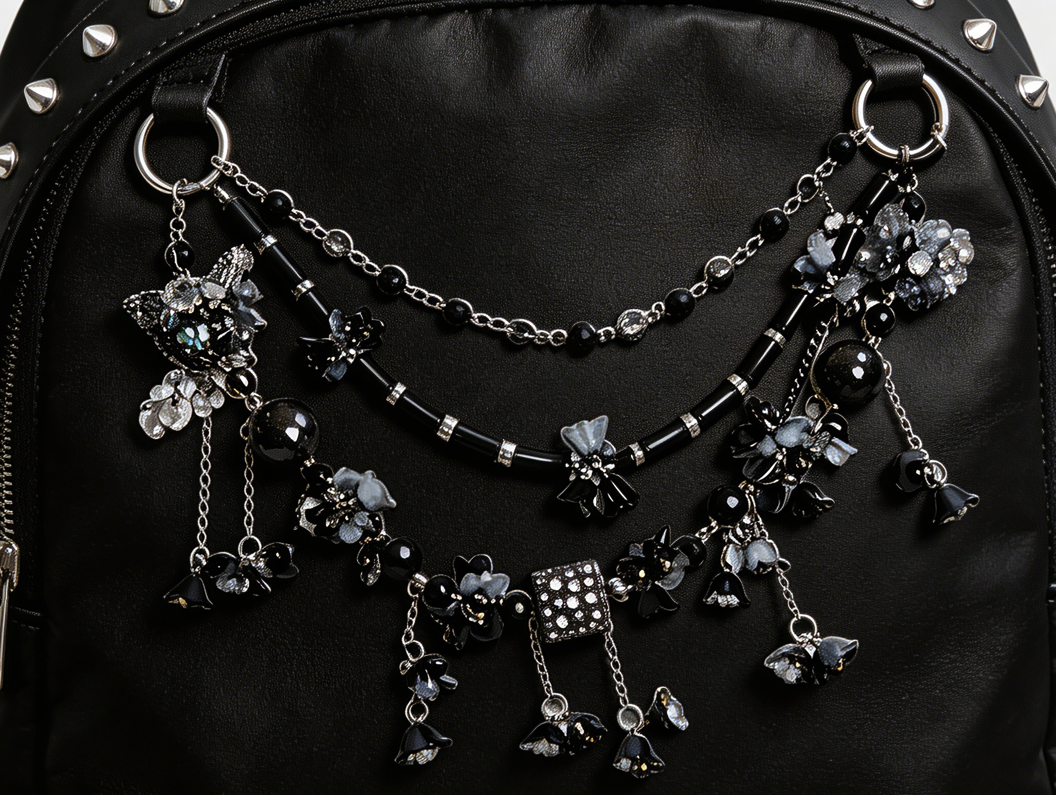 Gothic Black Grey Multi-layer Bag Charm, Handmade Y2K Dark Aesthetic Accessory, Customizable Bag/Key/Phone Charm