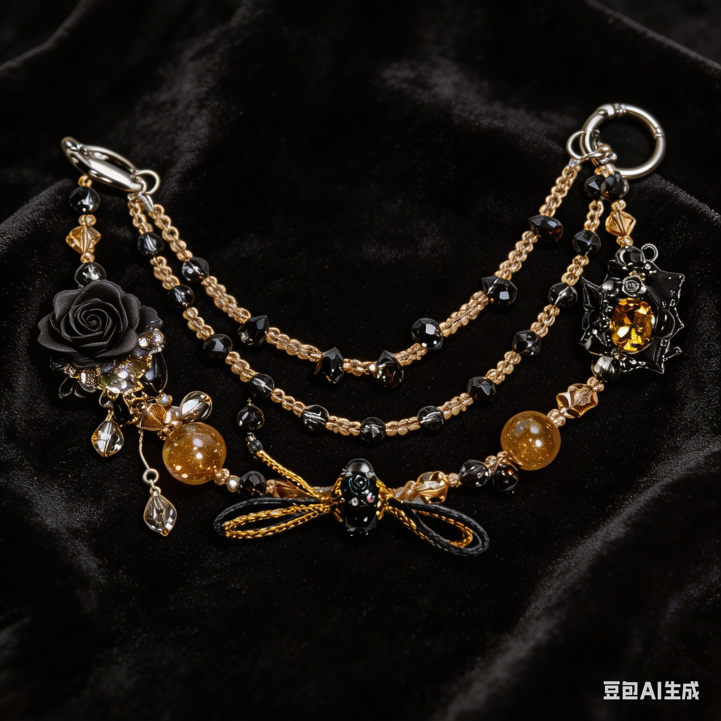 Gothic Black Gold Multi-layer Bag Charm, Handmade Y2K Dark Aesthetic Luxury Accessory, Customizable Bag/Key/Phone Charm