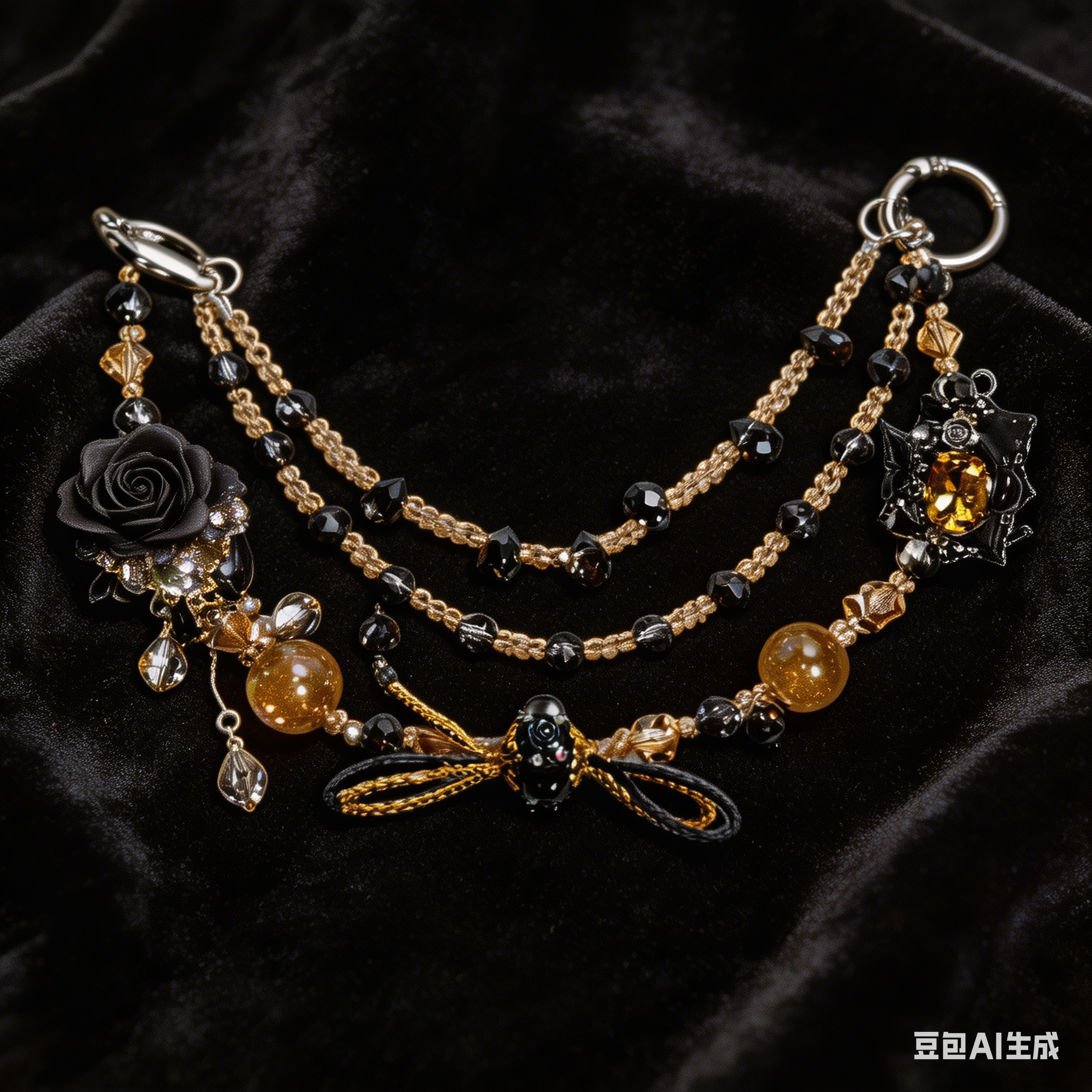 Gothic Black Gold Multi-layer Bag Charm, Handmade Y2K Dark Aesthetic Luxury Accessory, Customizable Bag/Key/Phone Charm