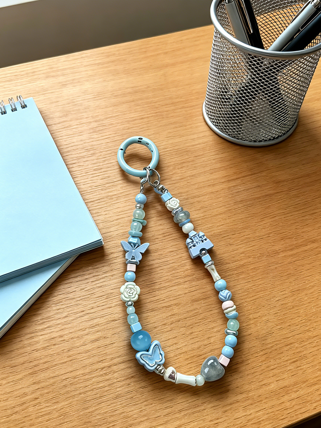 Light Blue Fairy Castle Phone Wristlet - Coquette Butterfly Beaded Phone Chain