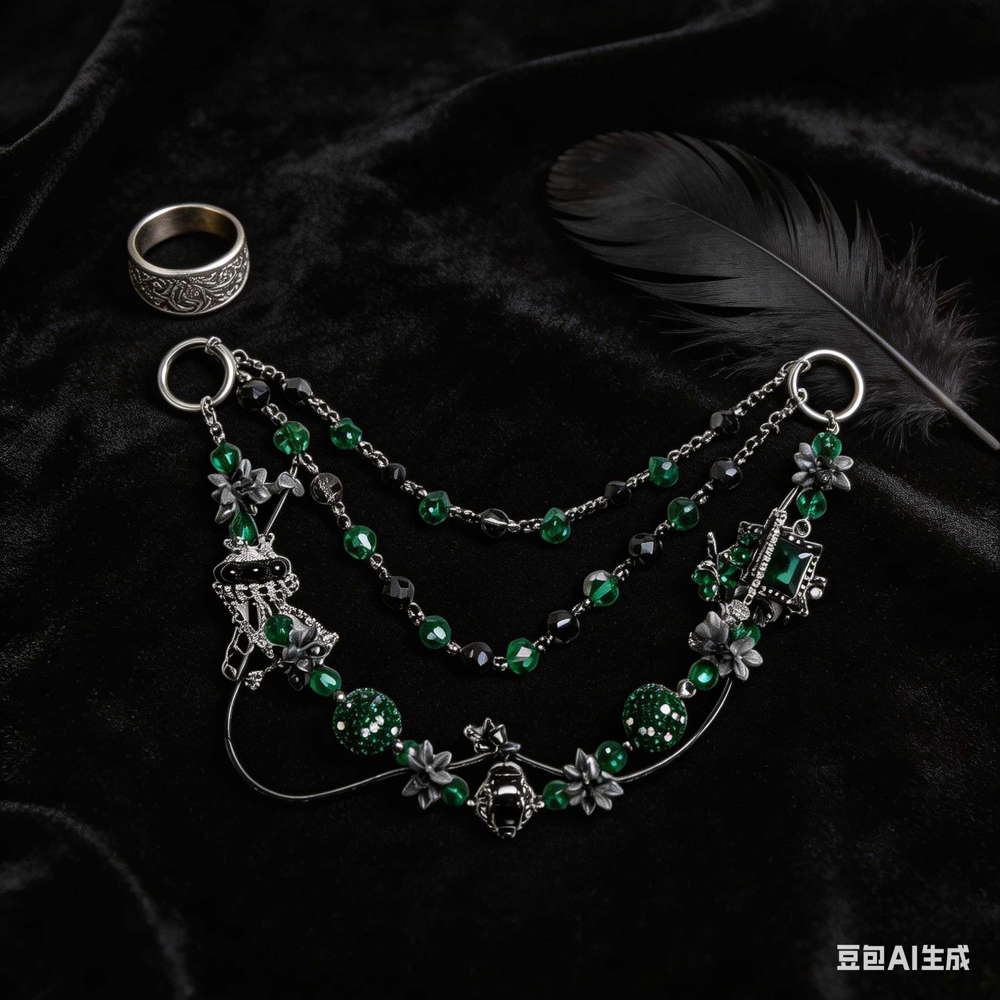 Gothic Dark Green Multi-layer Bag Charm, Handmade Y2K Dark Academia Accessory, Customizable Bag/Key/Phone Charm