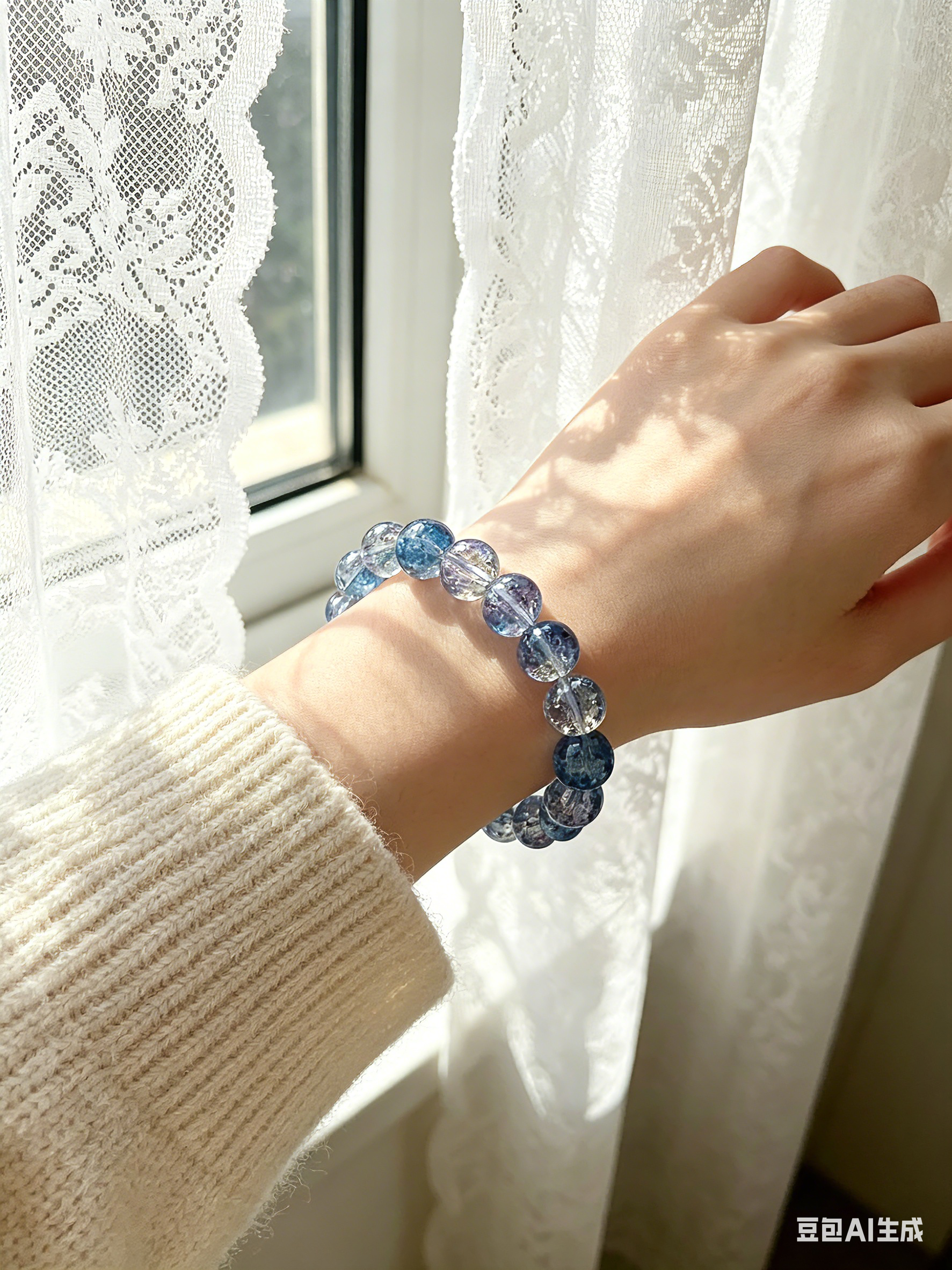 Customizable Iridescent Blue Purple Crackle Crystal Beaded Bracelet - Y2K Aesthetic Stacking Bracelet