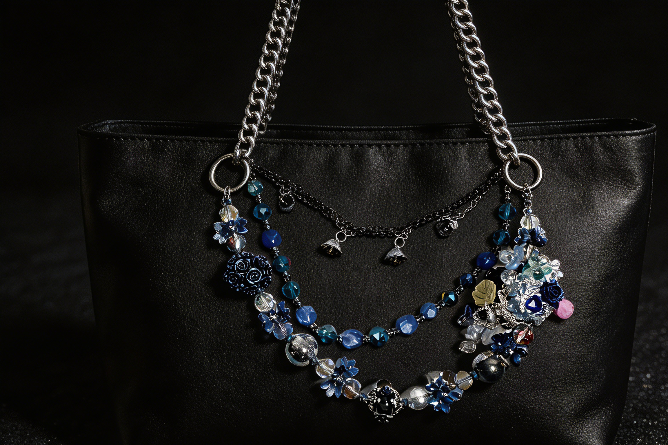 Gothic Blue Multi-layer Bag Charm, Handmade Y2K Dark Aesthetic Accessory, Customizable Bag/Key/Phone Charm