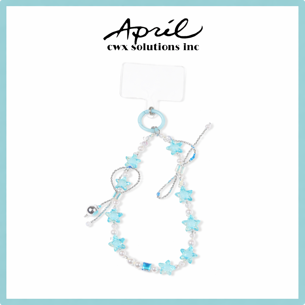 Ice Blue Star Beaded Phone Lanyard, Resin Pearl Crossbody Phone Strap, Customizable Cute Summer Accessory