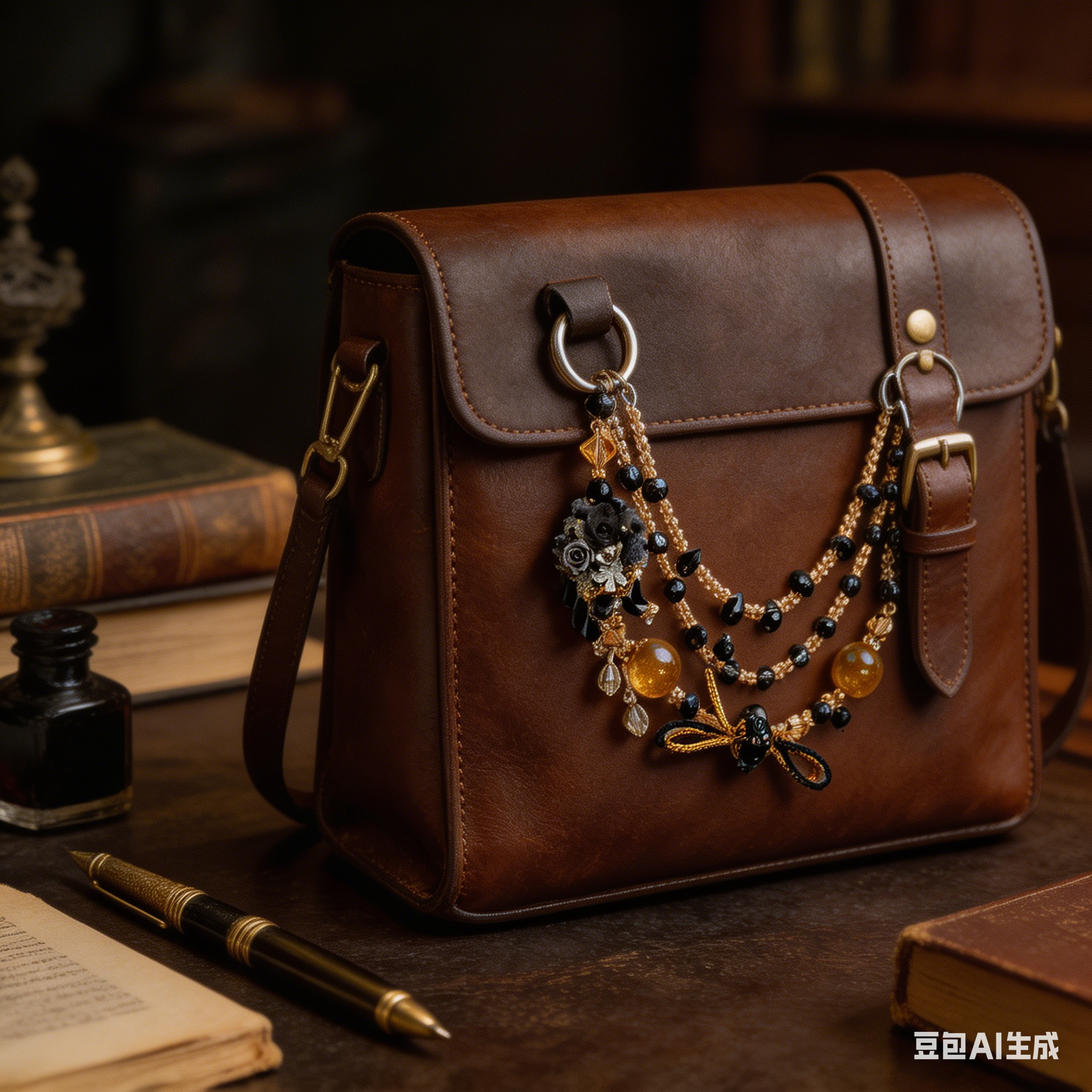 Gothic Black Gold Multi-layer Bag Charm, Handmade Y2K Dark Aesthetic Luxury Accessory, Customizable Bag/Key/Phone Charm