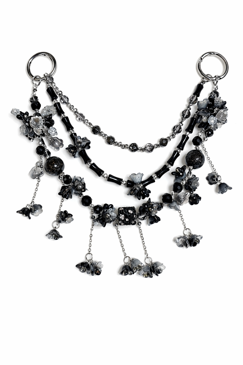 Gothic Black Grey Multi-layer Bag Charm, Handmade Y2K Dark Aesthetic Accessory, Customizable Bag/Key/Phone Charm