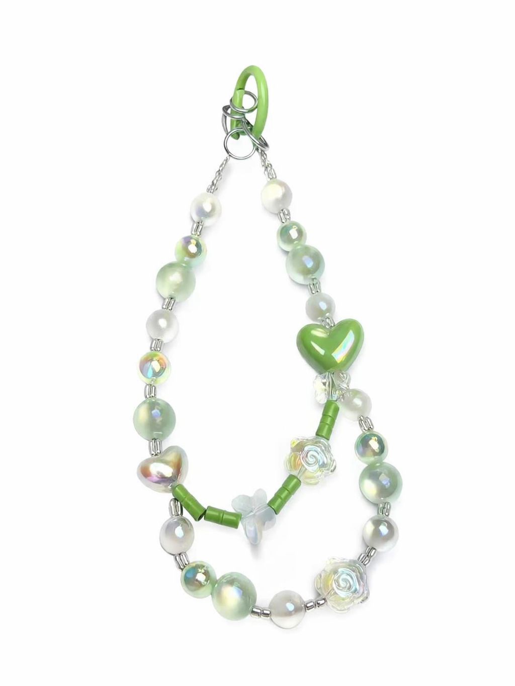 Green Heart Aesthetic Phone Wristlet - Fresh Coquette Beaded Phone Chain