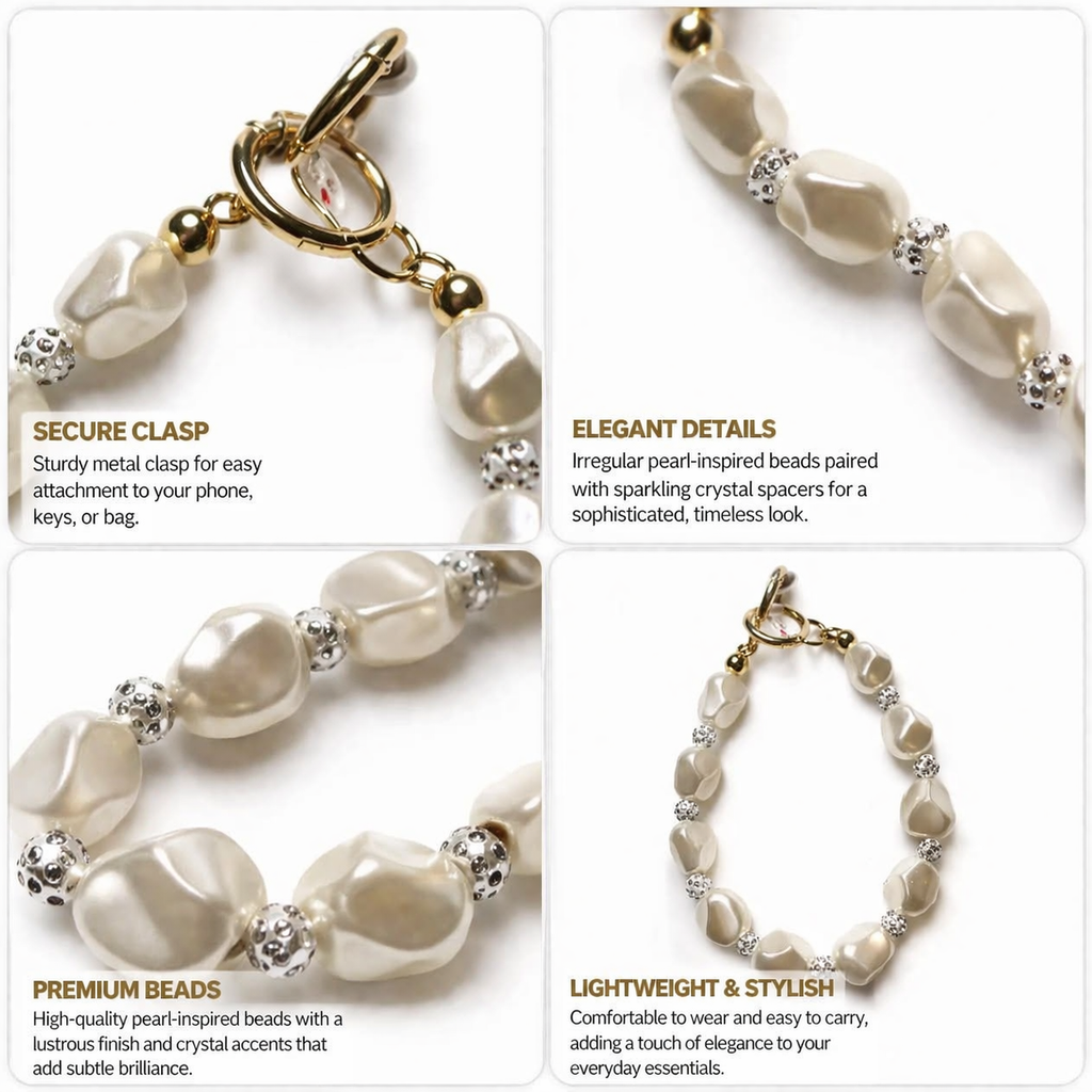 Pearl and Rhinestone cellphone chain ,Luxury phone charm for your everyday chic look