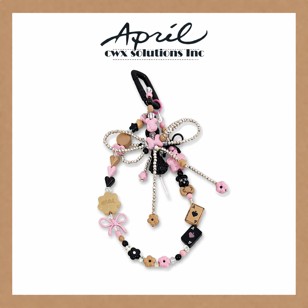 Black Pink Coquette Phone Wristlet - Y2K Bear & Bow Beaded Phone Chain