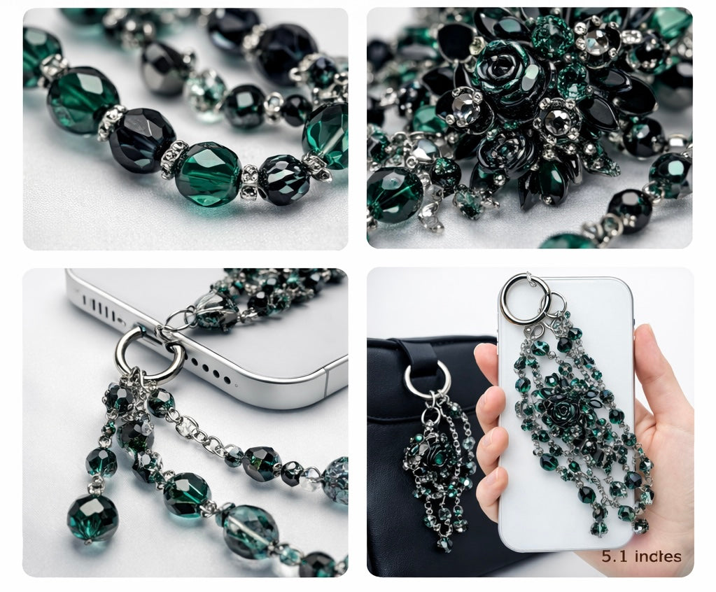 Gothic Dark Green Multi-layer Bag Charm, Handmade Y2K Dark Academia Accessory, Customizable Bag/Key/Phone Charm