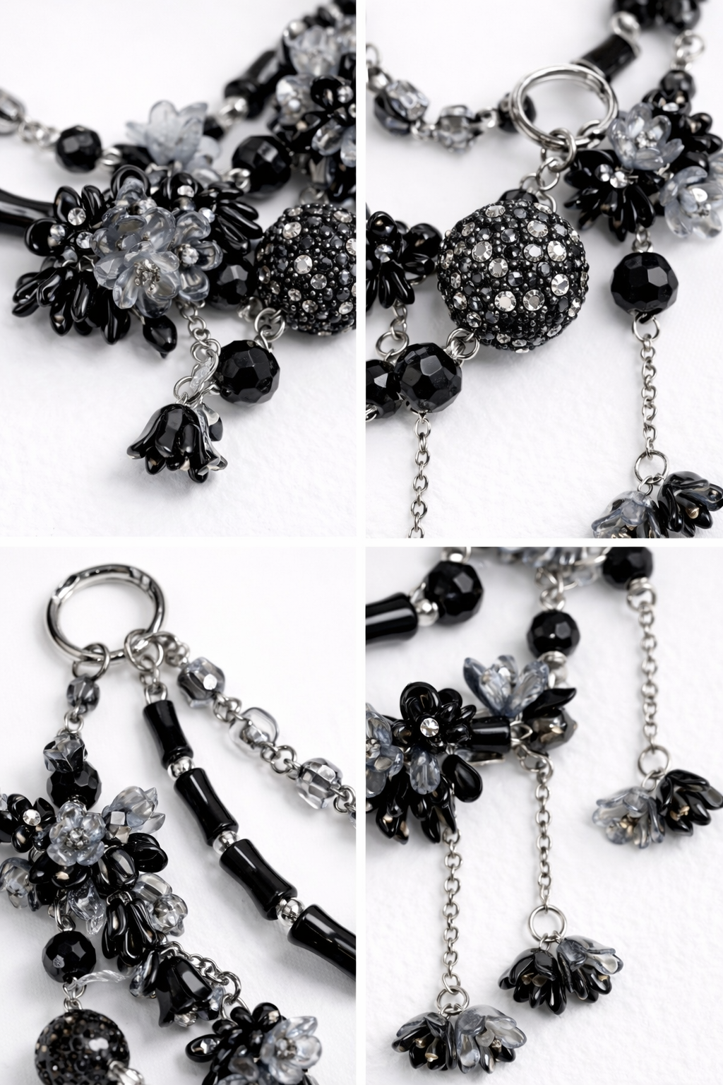 Gothic Black Grey Multi-layer Bag Charm, Handmade Y2K Dark Aesthetic Accessory, Customizable Bag/Key/Phone Charm