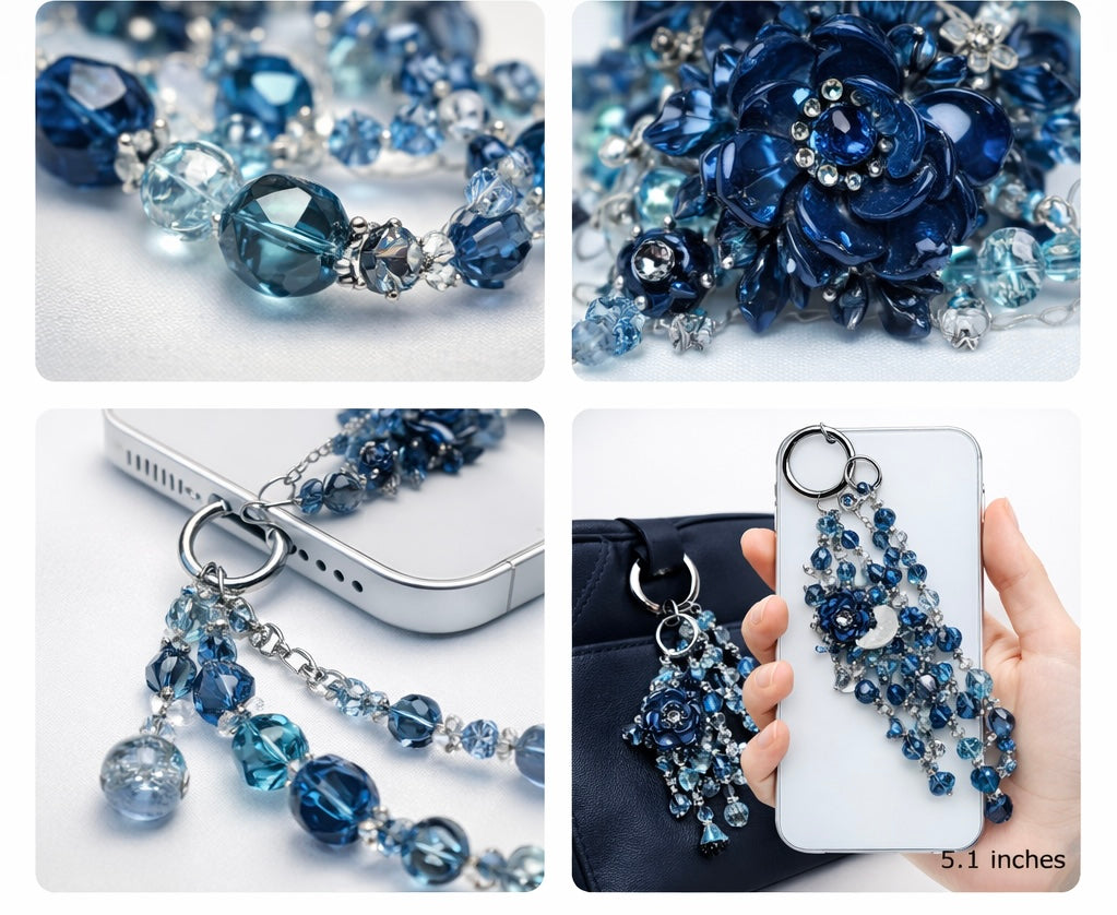 Gothic Blue Multi-layer Bag Charm, Handmade Y2K Dark Aesthetic Accessory, Customizable Bag/Key/Phone Charm