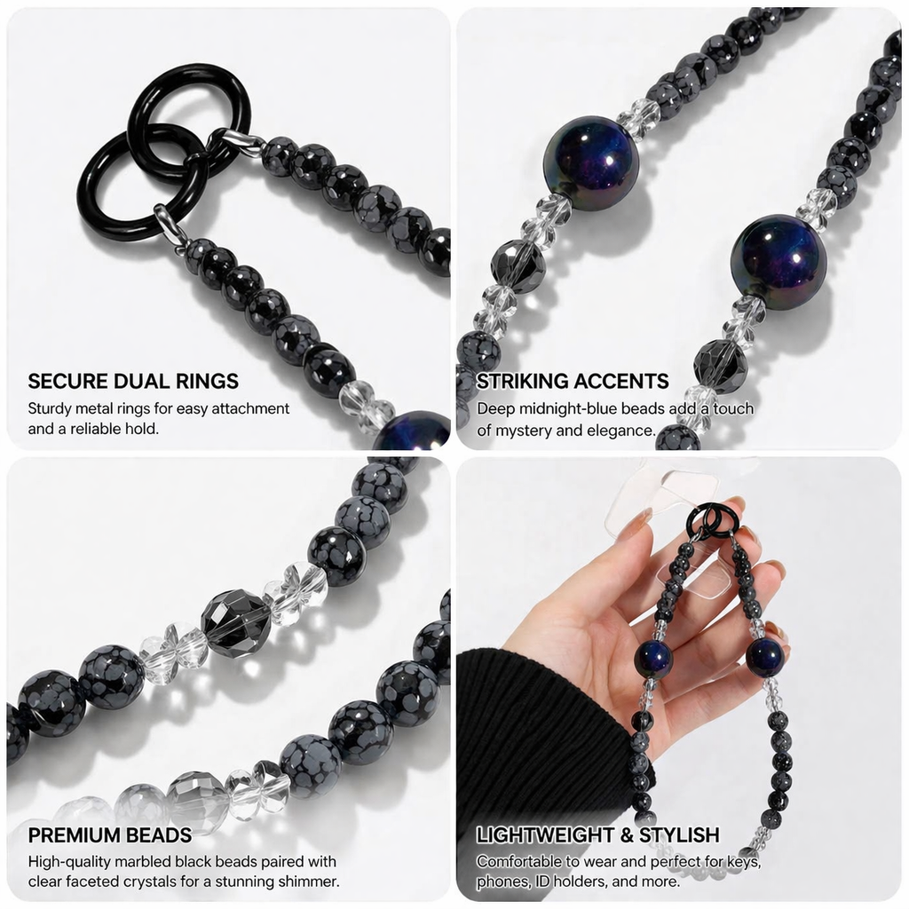 Customizable Marble Grunge Phone Wristlet - Y2K Dark Aesthetic Beaded Phone Chain