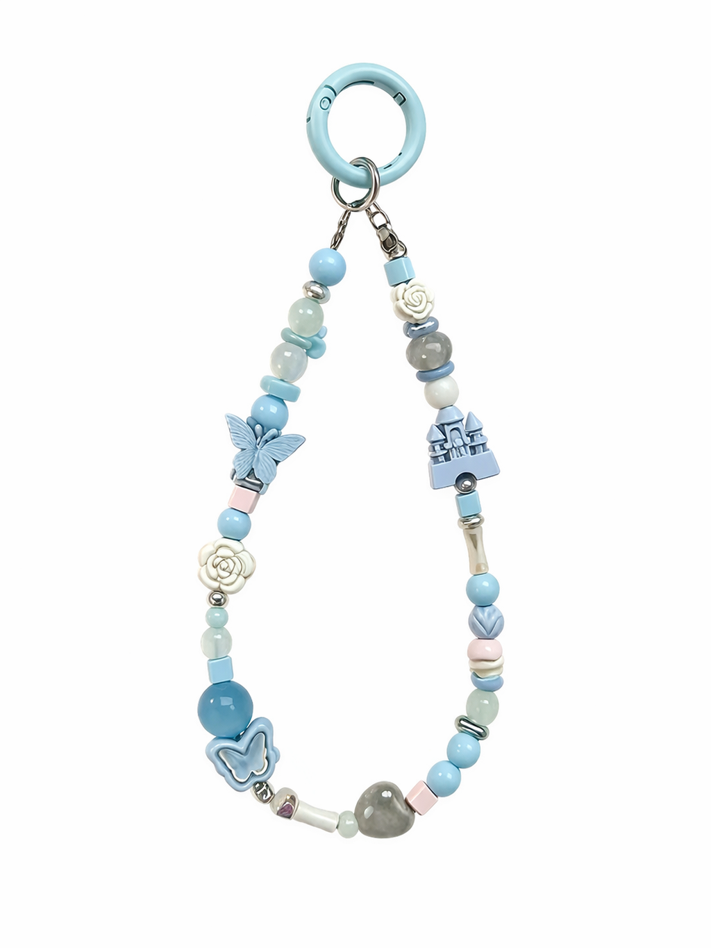 Light Blue Fairy Castle Phone Wristlet - Coquette Butterfly Beaded Phone Chain