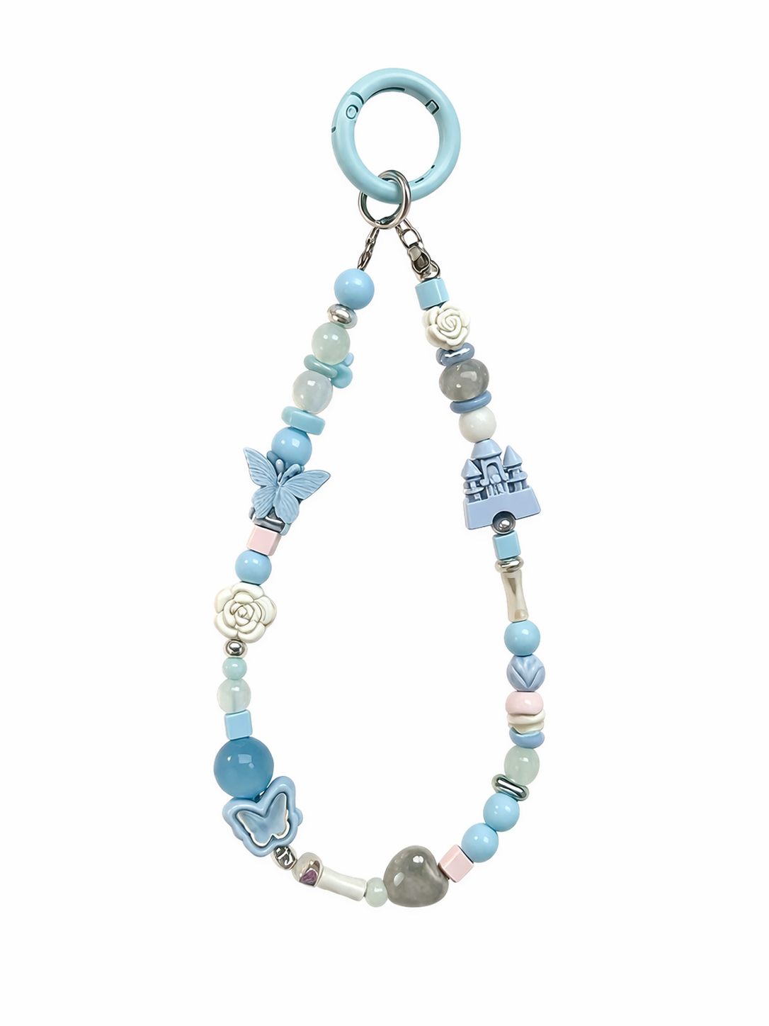 Light Blue Fairy Castle Phone Wristlet - Coquette Butterfly Beaded Phone Chain