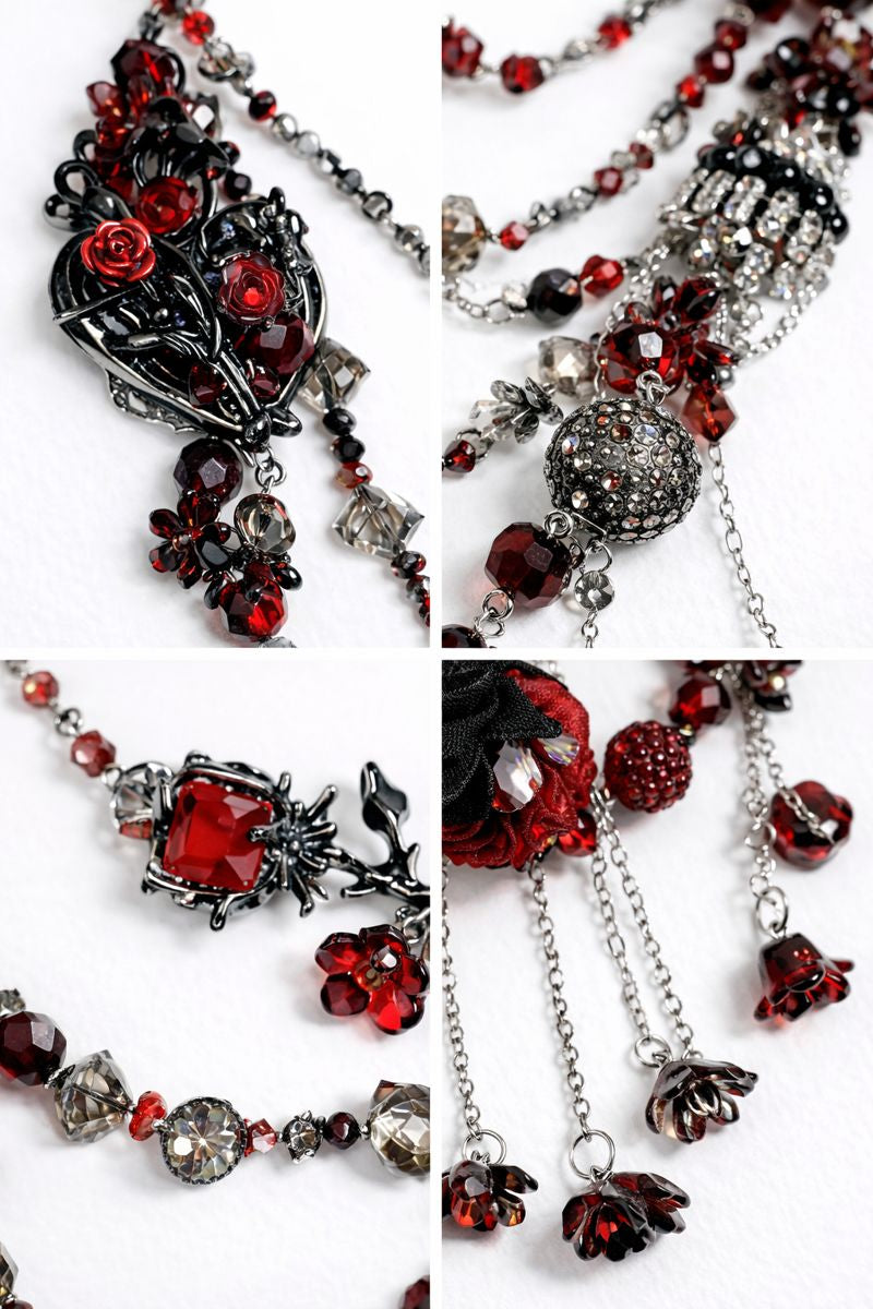 Gothic Black Red Multi-layer Bag Charm, Handmade Y2K Dark Aesthetic Accessory, Customizable Bag/Key/Phone Charm
