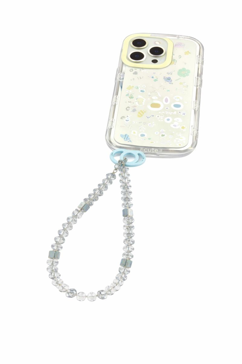 Customizable Ice Blue Crystal Phone Wristlet - Personalized Faceted Beaded Phone Chain