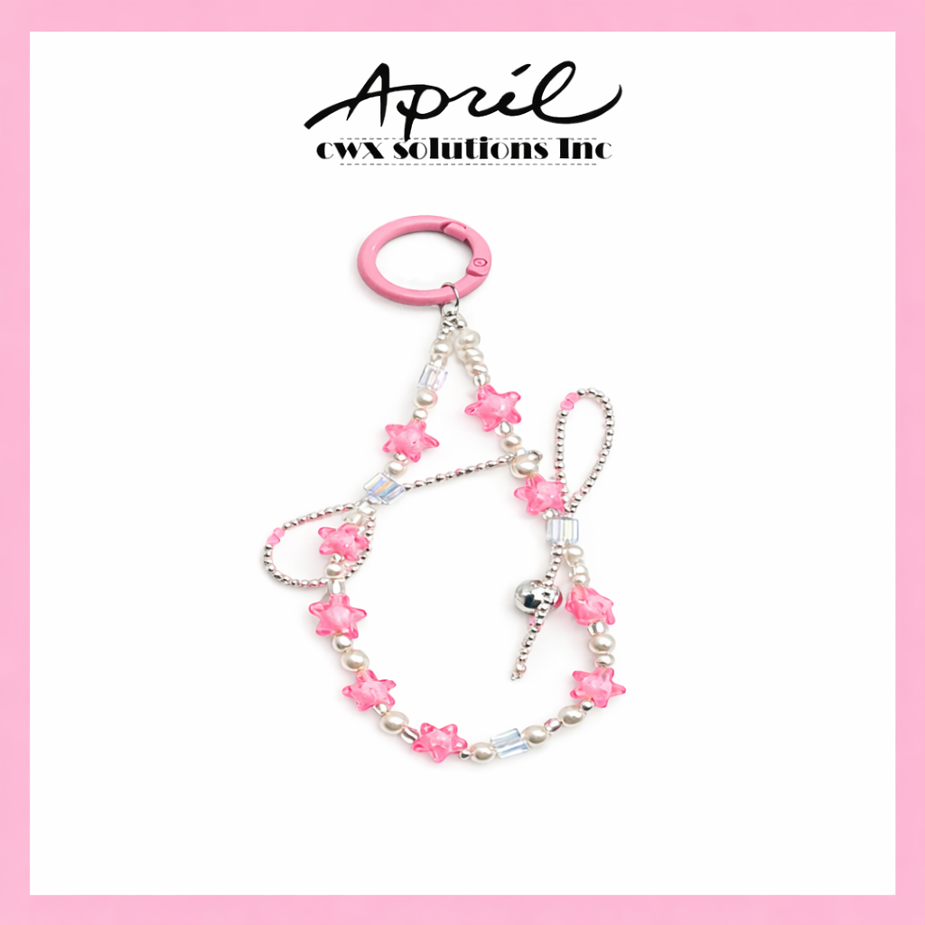 Pink Star Beaded Phone Lanyard, Resin Pearl Crossbody Phone Strap, Customizable Cute Summer Accessory