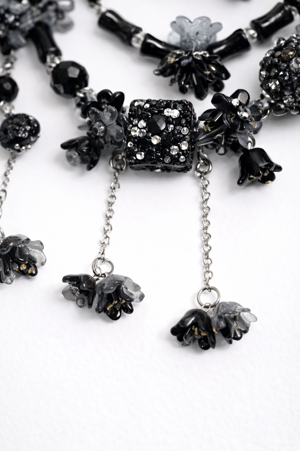 Gothic Black Grey Multi-layer Bag Charm, Handmade Y2K Dark Aesthetic Accessory, Customizable Bag/Key/Phone Charm