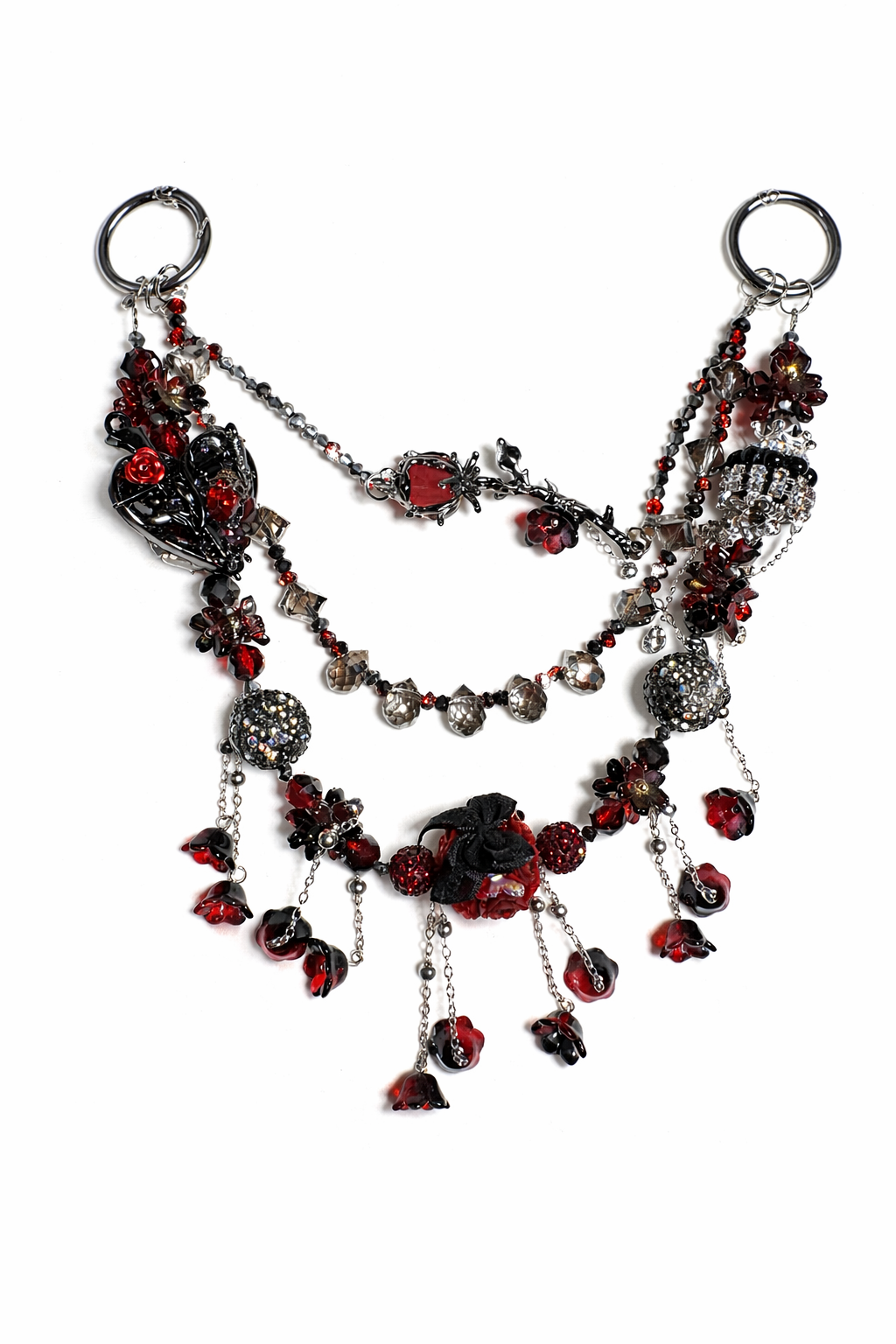 Gothic Black Red Multi-layer Bag Charm, Handmade Y2K Dark Aesthetic Accessory, Customizable Bag/Key/Phone Charm