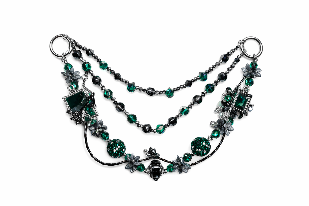 Gothic Dark Green Multi-layer Bag Charm, Handmade Y2K Dark Academia Accessory, Customizable Bag/Key/Phone Charm