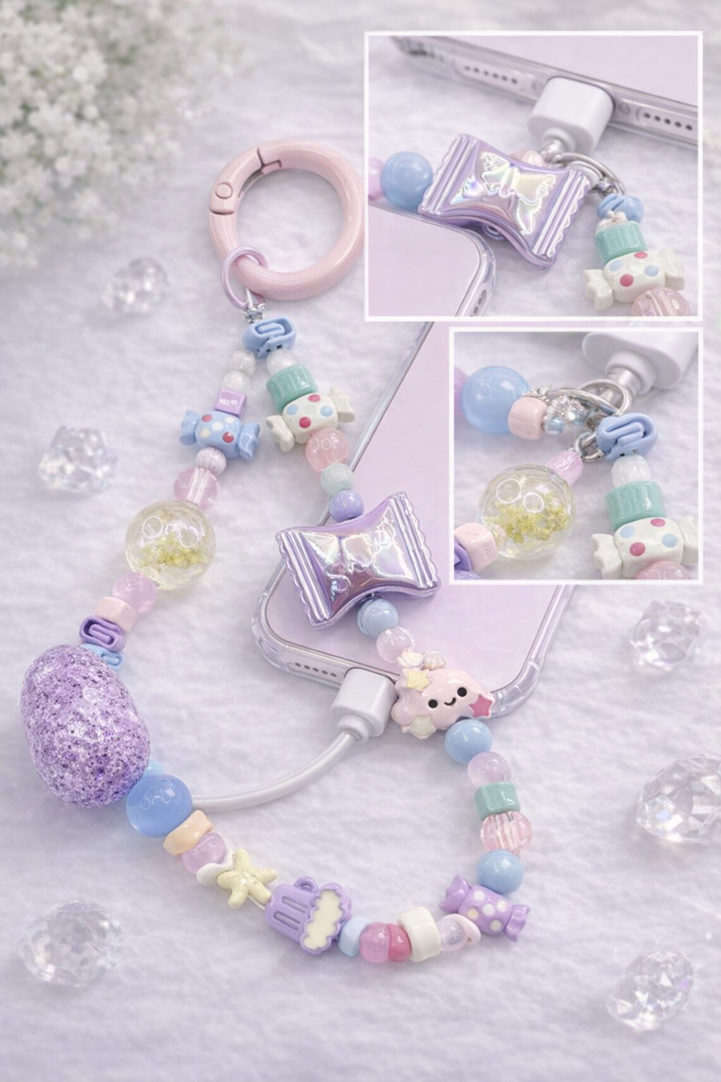 Candy Pastel Phone Wristlet - Kawaii Beaded Phone Chain