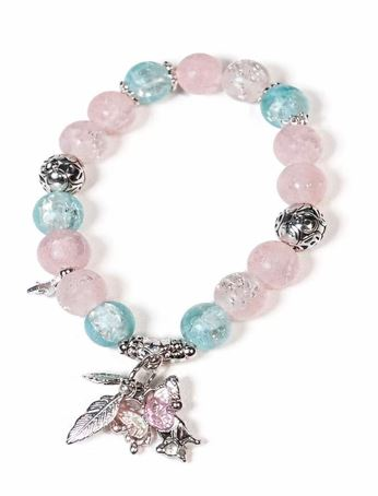 Fairy Charm Beaded Bracelet for Women, Pink Blue Resin Bead Stackable Bracelet, Customizable Boho Jewelry Gift