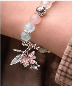 Fairy Charm Beaded Bracelet for Women, Pink Blue Resin Bead Stackable Bracelet, Customizable Boho Jewelry Gift