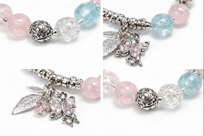 Fairy Charm Beaded Bracelet for Women, Pink Blue Resin Bead Stackable Bracelet, Customizable Boho Jewelry Gift